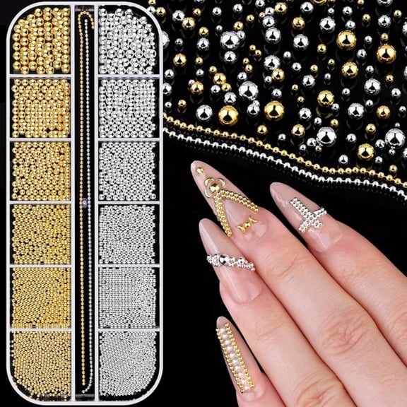 DESIGNICE Caviar Beads for Nails 1-2 Mm Charms Gold Silver Balls for Women,Shiny Gold Nail Charms