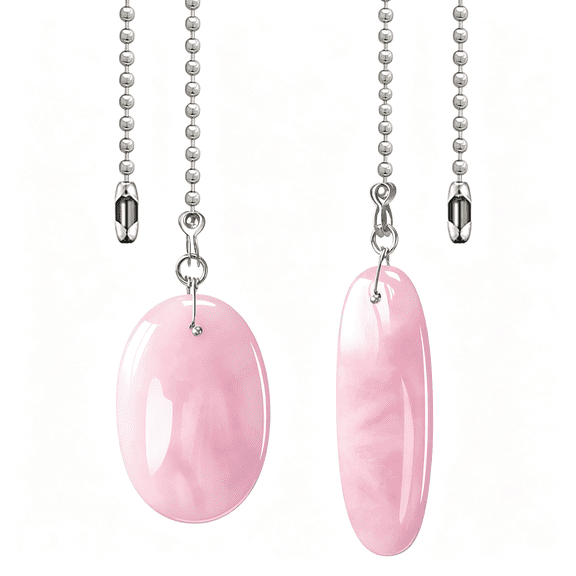 DESIGNICE Ceiling Fan Pull Chain, 2 Pieces Natural Gemstone Pendants with 12" Natural Ceiling Fan Pull Chain Ceiling Fan Chain Extender and Connector (Rose Quartz)