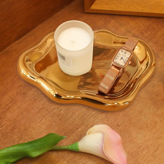 DESIGNICE Ceramic Cloud Jewelry Tray Trinket Dish Key Bowl Nightstand Decor,Decorative Small Desk Tray Jewelry Plate Key Holder Bowl Cute Bedroom Room Decor Aesthetic,Gift for Women,Gold Large