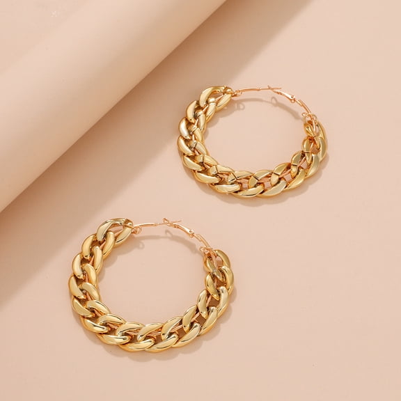 DESIGNICE Chain Link Hoop Dangle Earrings for Women,Punk Statement Chunky Huggie Earrings Lightweight Wear,Fits Workdays,Friend Get-Togethers&Holiday Celebrations