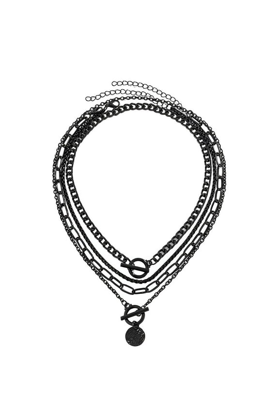 Chained Lacey Lehotzky,Sweet Cool Style Chunky Necklace,Black Heart Pendant Necklace Stack,Black-1