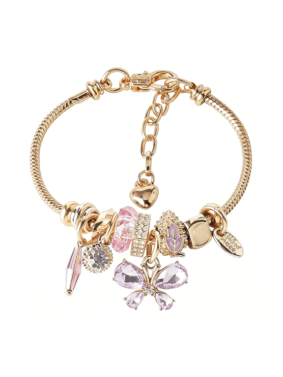 Charm Bracelets for Teen Girls Exquisite Cute Cartoon Friendship Bracelet Gold Stainless Steel Bangle Birthday Gift Box Adjustable Little Girls Kids Jewelry Holiday Gifts