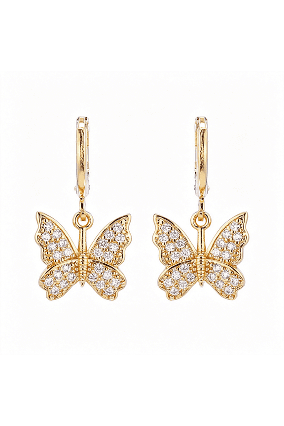 Charm Butterfly Hoop Earrings,Gold Silver Crystal Butterfly Drop Dangle Earrings for Women