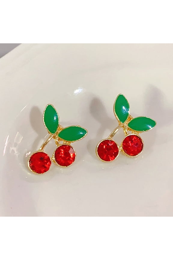 Cherry Stud Earrings Red Rhinestone Earrings Fun Cherry Earrings Cherry Picking Earrings
