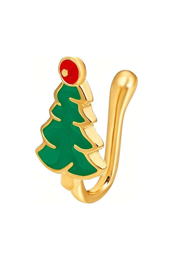 Christmas Tree Nose Cuff Fake Nose Rings for Women Men Dainty Non-Piercing Clip on Adjustable Xmas Party Fake Nose Jewelry