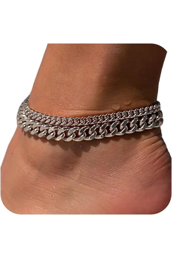 Chunky Ankle Bracelets for Women,Dainty Layered Waterproof Anklet for Women Adjustable Cuban Set Stackable Cute Summer Beach Jewelry Gift