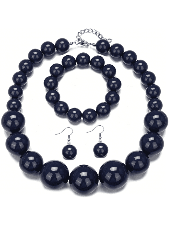 Chunky Bead Jewelry Set for Women  3-Piece Statement Necklace,Bracelet&Earrings with Oversized Colorful Beads,Vibrant Retro Fashion Accessory