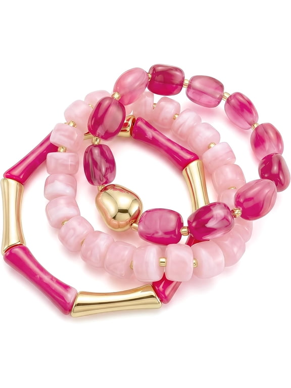 Chunky Beaded Bangle Bracelets for Women Resin Stretchy Bracelet Stack Set Boho Jewelry
