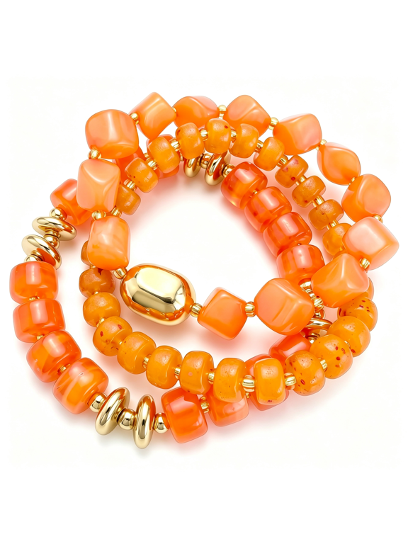 Chunky Beaded Bangle Bracelets for Women Resin Stretchy Bracelet Stack Set Jewelry Beaded Bracelets for Women