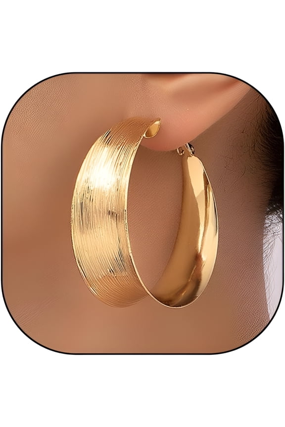 Chunky Gold Hoop Earrings for Women Exaggerated Large Geometric Flat Huggie Hoop Earring Minimalist Wide Post Thick Statement Earring Jewelry Gift