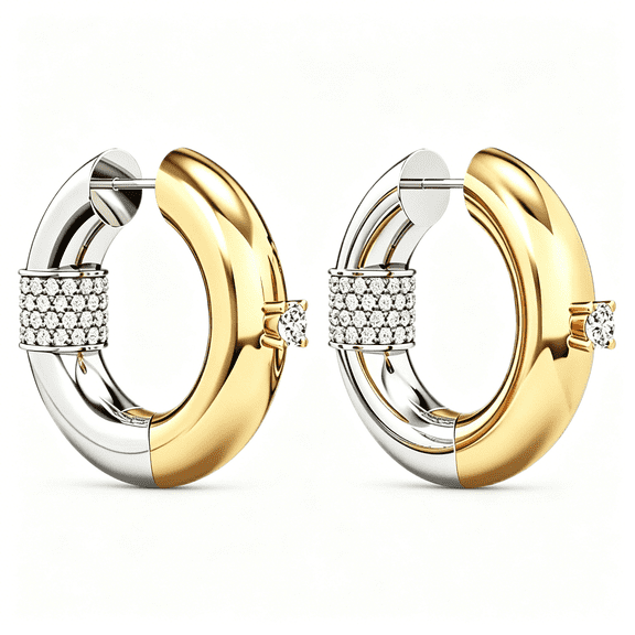DESIGNICE Chunky Gold Hoops Earrings Two Tone Mixed Metal 18K Gold Silver Zircon Stainless Steel Statement Non Tarnish Hoops for Women Men
