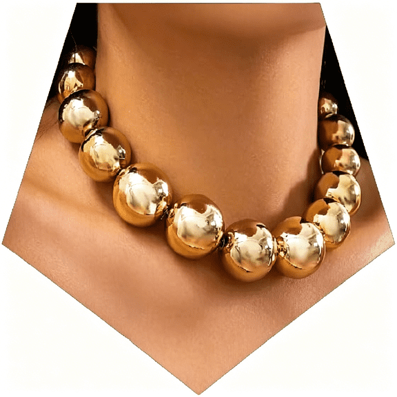 DESIGNICE Chunky Gold Necklace for Women-Big Silver Statement Beaded Necklace,Thick Bold Ball Choker