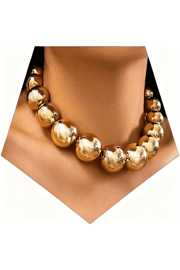 Chunky Gold Necklace for Women-Big Silver Statement Beaded Necklace,Thick Bold Ball Choker