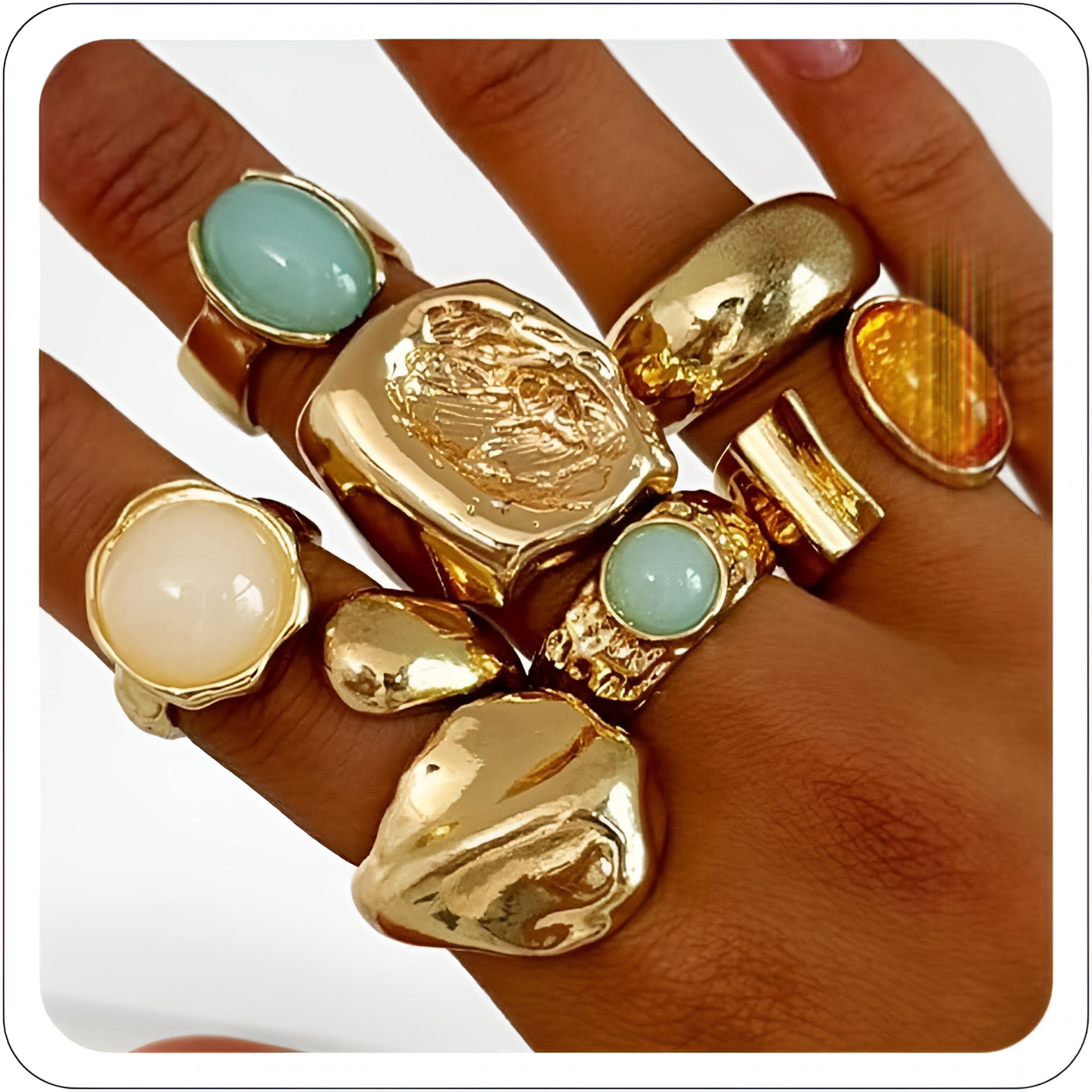 DESIGNICE Chunky Gold Rings Set for Women Crystal Rhinestone Chunky ...