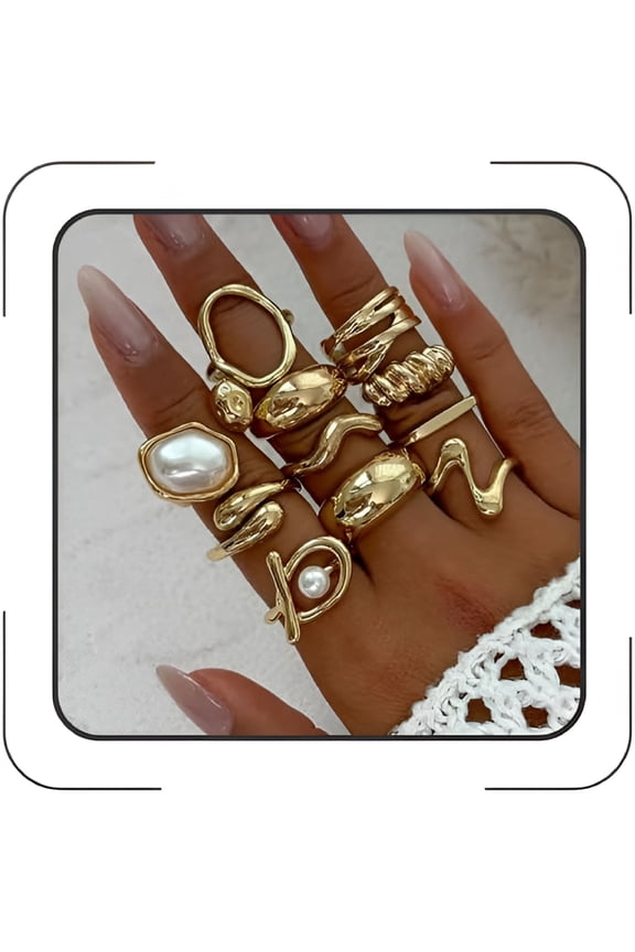 Chunky Gold Rings for Women Gold Baroque Pearl Rings Open Adjustable Pearl Ring Stacking Knuckles Rings Set Boho Prom Costume Fashion Jewelry for Women