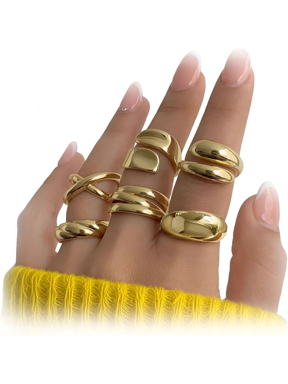 Chunky Gold Rings for Women Non Tarnish,18K Gold Plated Stackable Thumb Ring,Statement Women Rings Set