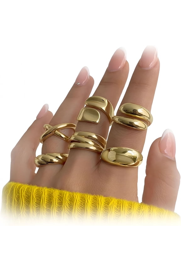 Chunky Gold Rings for Women Non Tarnish,18K Gold Plated Stackable Thumb Ring,Statement Women Rings Set