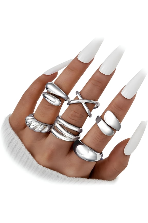 Chunky Gold Rings for Women Non Tarnish, 18K Gold Plated Stackable Thumb Ring, Statement Women Rings Set