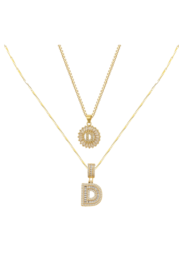 Chunky Letter Necklaces for Women,Create Your Own Fashion Small Initial Necklace,Romantic Flower Elements with Letter Pendants Custom Chains,Gold,StyleD