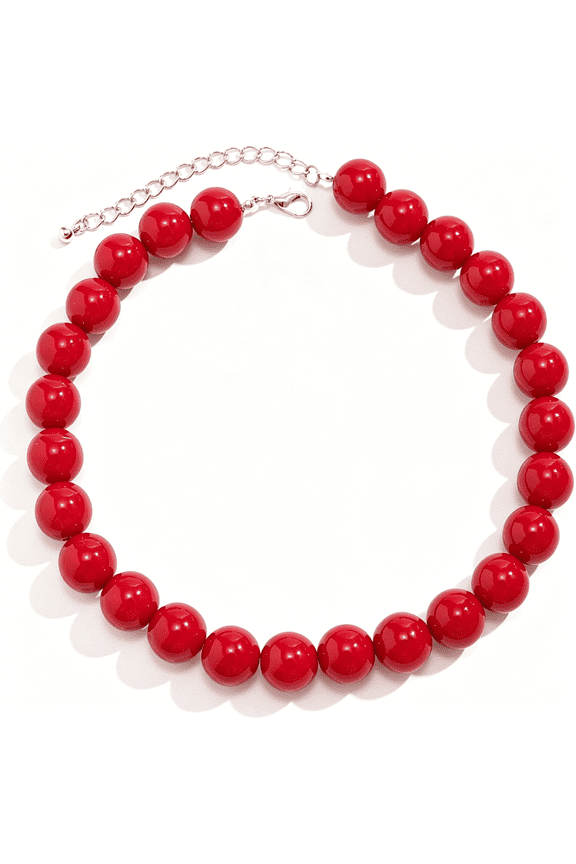 Chunky Red Beaded Necklace for Women Black Red Pearl Beaded Choker Necklace Adjustable Big 16Mm Bead Necklaces Large Statement Jewelry