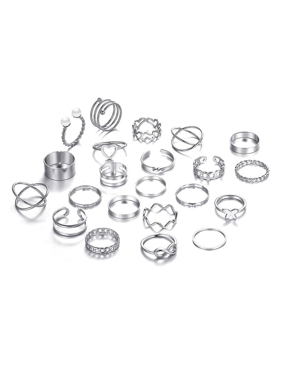Chunky Rings Set for Women Gold Plated Thick Dome Stackable Open Rings Trendy Dainty Minimalist Jewelry Gifts, Silver