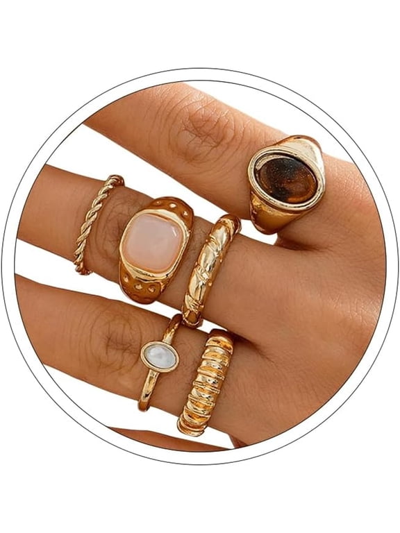 Chunky Rings for Women Stackable Vintage Adjustable Rings for Women Gold Statement Stone Ring Set Non Tarnish Vintage Jewelry