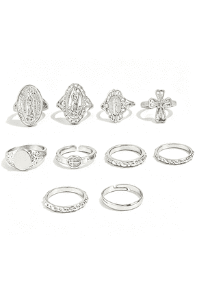 Chunky Silver Rings for Women Set Adjustable Thick Statement Rings for Women Irregular Gemstone Stacking Rings Silver Accessories Chunky Jewelry
