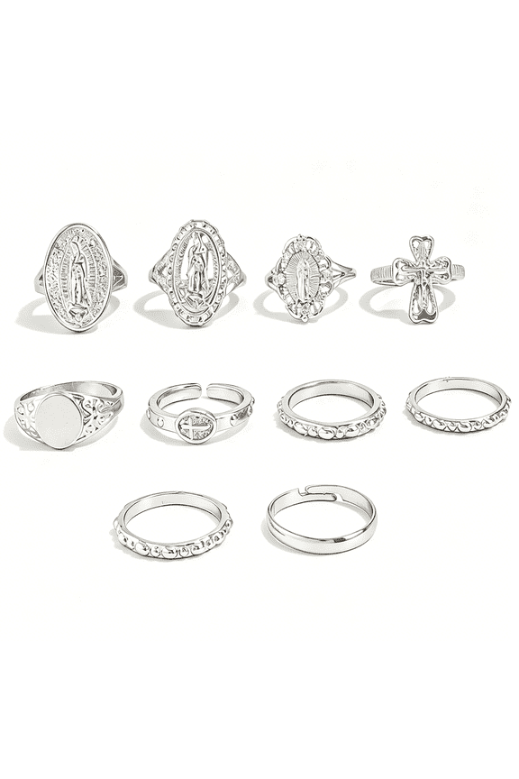 Chunky Silver Rings for Women Set Adjustable Thick Statement Rings for Women Irregular Gemstone Stacking Rings Silver Accessories Chunky Jewelry