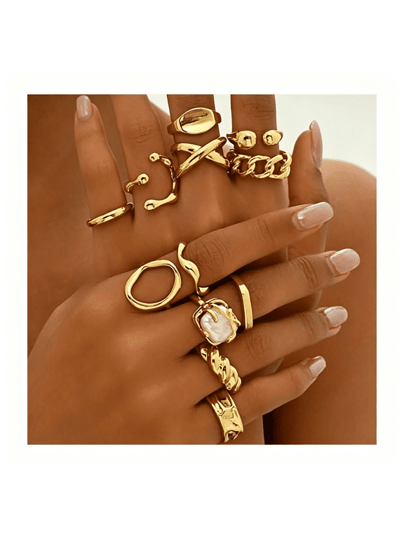 Chunky Stackable Rings Set for Women Non Tarnish Adjustable Open Stacking Knuckle Ring Chunky Joint Finger Midi Rings Pack Dainty Simple Statement Jewelry