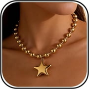 DESIGNICE Chunky Star Necklace Gold Star Necklaces for Women Statement Necklace Thick Chain Ot Toggle Necklaces Large Pendant Fashion Jewelry Gift