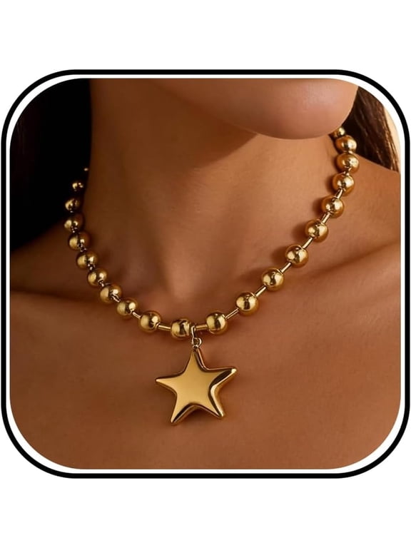 Chunky Star Necklace Gold Star Necklaces for Women Statement Necklace Thick Chain Ot Toggle Necklaces Large Pendant Fashion Jewelry Gift