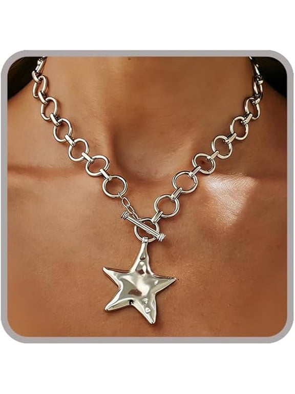 Chunky Star Necklace for Women Trendy Big Statement Necklace Large Star Pendant Necklaces Thick Chain Ot Toggle Necklaces Boho Chunky Jewelry