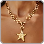 DESIGNICE Chunky Star Necklace for Women Trendy Big Statement Necklace Large Star Pendant Necklaces Thick Chain Toggle Necklaces Boho Chunky Jewelry