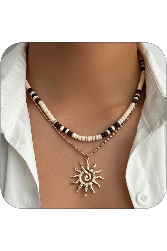 Chunky Sun Necklace for Women,Charm Gold Silver Sunshine Spiral Pendant Choker Necklaces Fashion Gold Statement Geometric Sun Necklace Jewelry