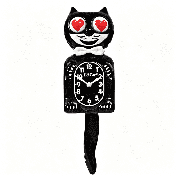 DESIGNICE Classic Black with Heart Eyes - Iconic Cat Clock with Moving Heart Eyes and Tail,Battery Operated Wall Clock,Perfect for Home Decor,Mid-Century Modern