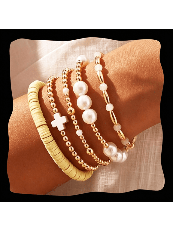 Clay Bead Stretch Bracelets for Women,Stackable Friendship Surfer Heishi Bracelet Set,Fashion Stacking Bracelets for Daily Wear