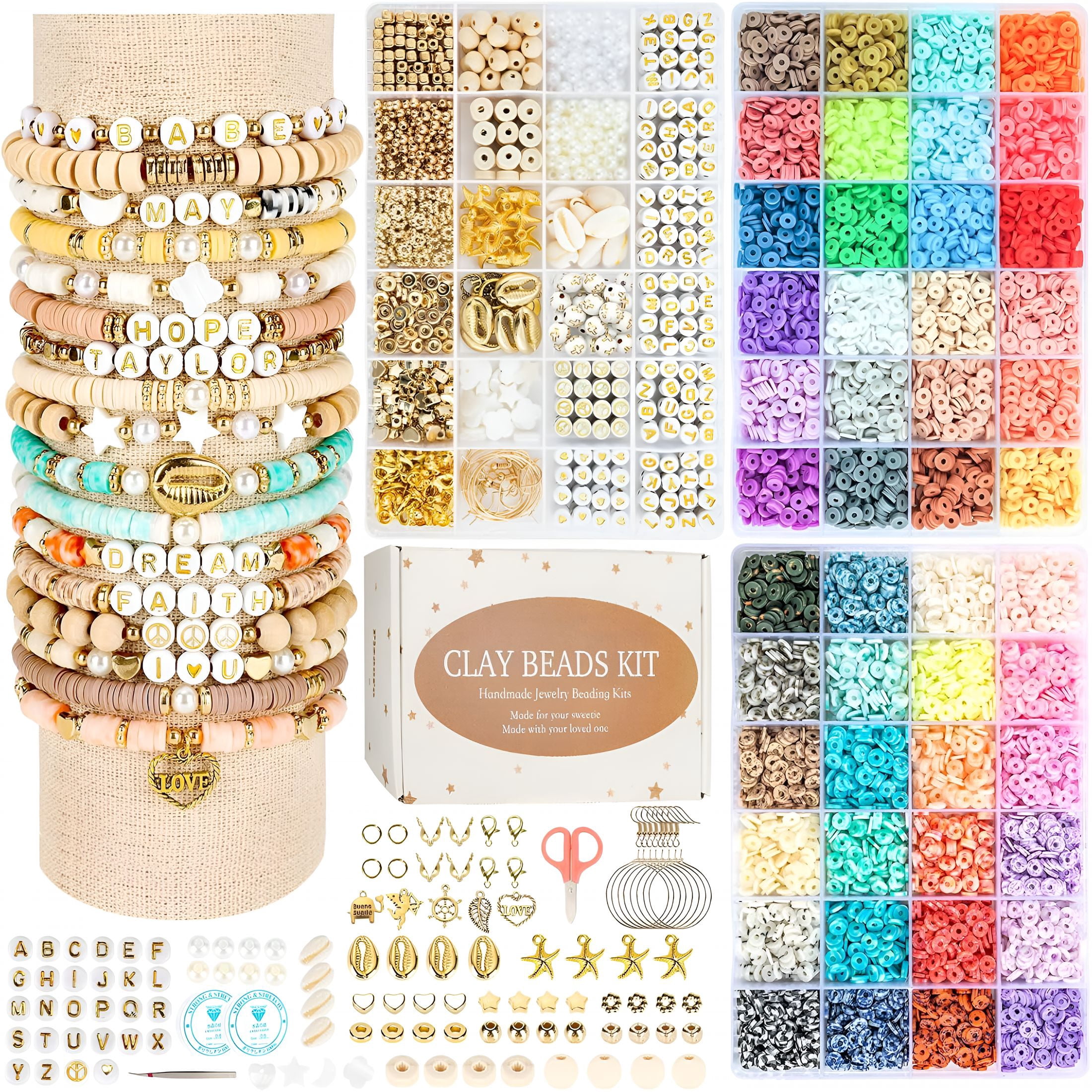 DESIGNICE Clay Beads 3 Boxes Bracelet Making Kit, 10500pcs Beads for Jewelry Making, Round Letter Beads with Charm and Elastic Strings, Friendship Bracelets Holiday Gifts for Girls Adults