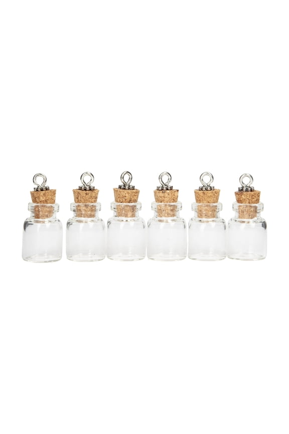 Clear Glass Mini Bottle Charms with Corks,6 Piece,Jewelry Making,Adult,Unisex,Jewelry Making Charms
