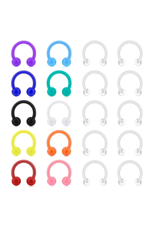 Clear Multicolour Septum Nose Rings,Septum Stretching Kit,Nasal Diffuser Nose Ring,20 Pieces Pack