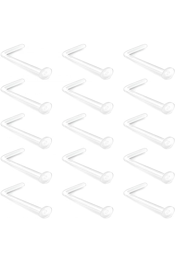 Clear Nose Studs 18G 20G 22G Bioflex Plastic L Shape Piercing Retainers Flat Nose Rings 15Pcs Pack