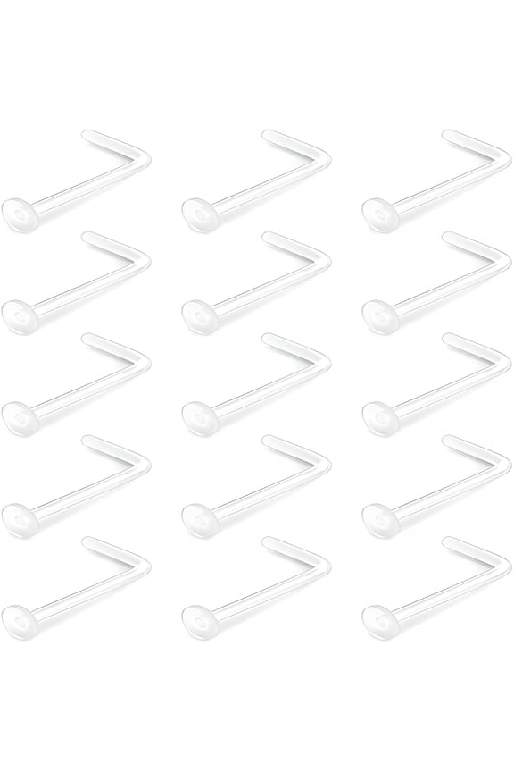 Clear Nose Studs 18G 20G 22G Bioflex Plastic L Shape Piercing Retainers Flat Nose Rings 15Pcs Pack