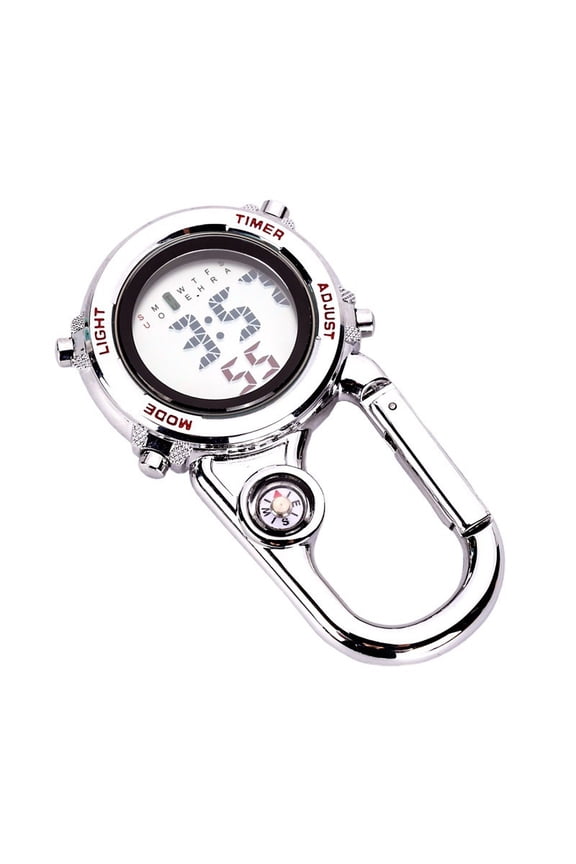 Clip on Digital Quartz Watch Backpack Belt Waterproof and Shockproof Anti-oxidation Pocket Watch Glow in The Dark Carabiner Watch with Compass Alarm Clock Date Week for Outdoor