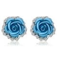 thumbnail image 1 of DESIGNICE Clip on Earrings Chic Detail Flower Earrings Easy to Wear Rose Gold Earrings Light Blue, 1 of 1