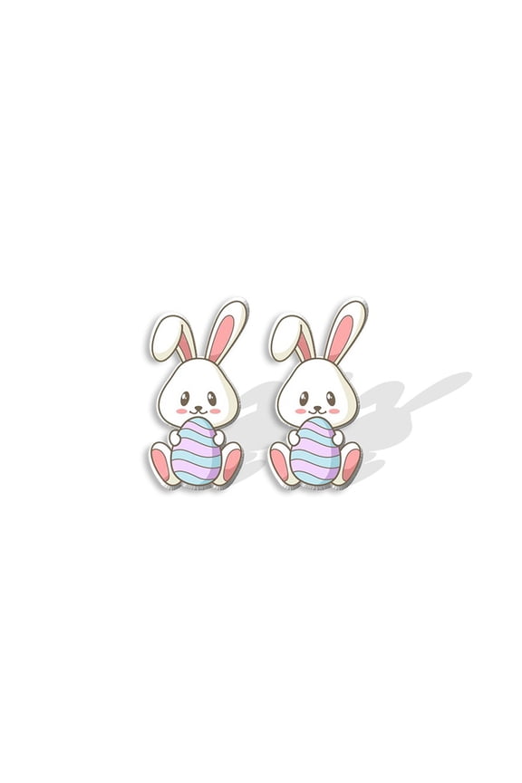 Clip on Earrings Women Silver Acrylic Stud Earrings Easter Bunny Radish Earrings