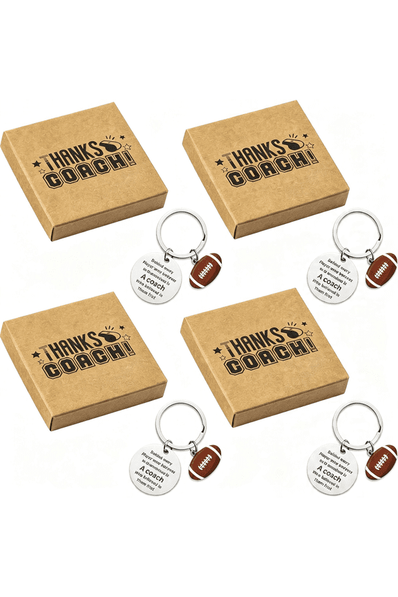 Coach Appreciation Keychain Gift Set,4Pcs Sport Match Cheer Keychains Keepsake Present with Thank You Packaging Coach Keychain