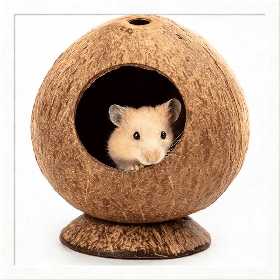 DESIGNICE Coconut Hut Hamster House Bed Natural Gerbils Hideout | Unique Habitat Decor for Gerbils Mice Small Animal Cage Hamster Hideout