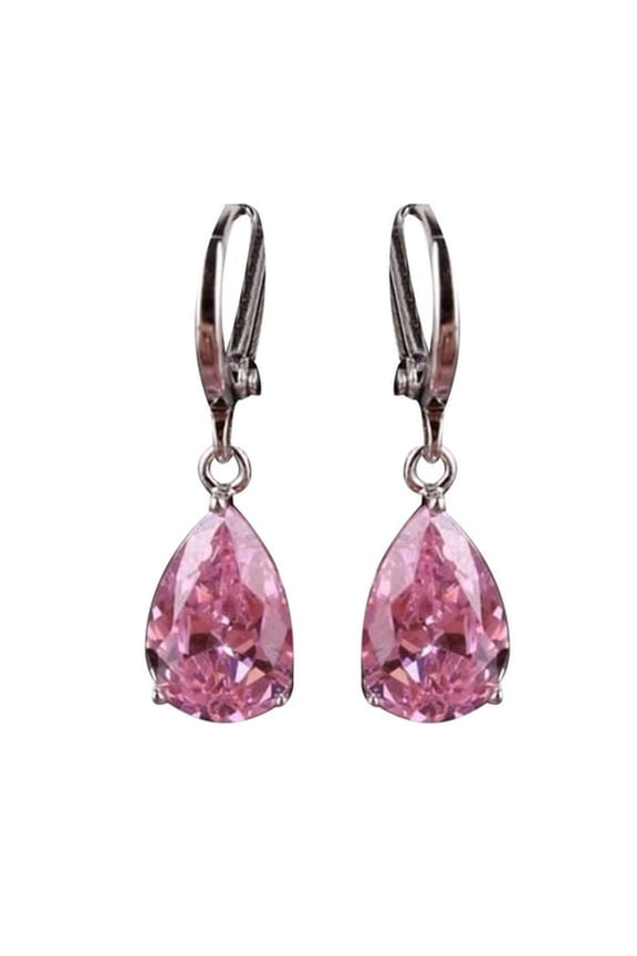 Colored Artificial Diamond Dangle Earrings for Women Silver Plated Crystal Rhinestone Birthstone Drop Dangling Teardrop Earring,Wedding Party Daily Jewelry Gift for Women,Pink