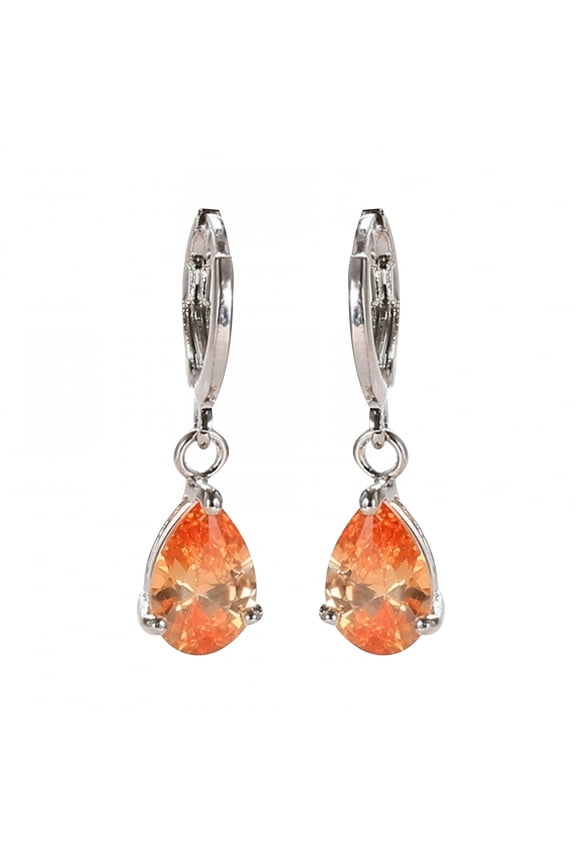 Colored Artificial Diamond Dangle Earrings for Women Silver Plated Crystal Rhinestone Birthstone Drop Dangling Teardrop Earring,Wedding Party Daily Jewelry Gift for Women,Orange