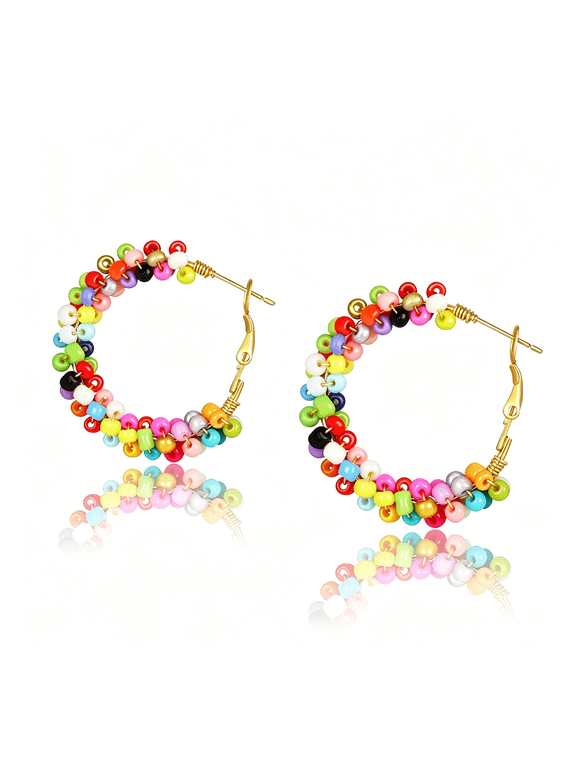 Colorful Beaded Earrings for WomenBoho Flower Hoop EarringsExquisite Handmade Beaded Earrings
