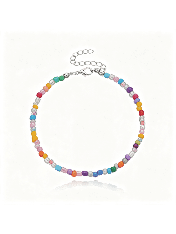 Colorful Beaded Initial Anklet for Women Bohemian Beaded Fashion Anklet, Versatile Beaded Anklets